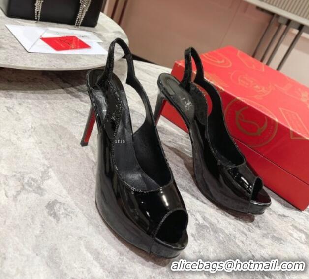 Good Quality Christian Louboutin Hot Chick Sling Alta Patent Leather High Heel Pumps 10cm Black 321003