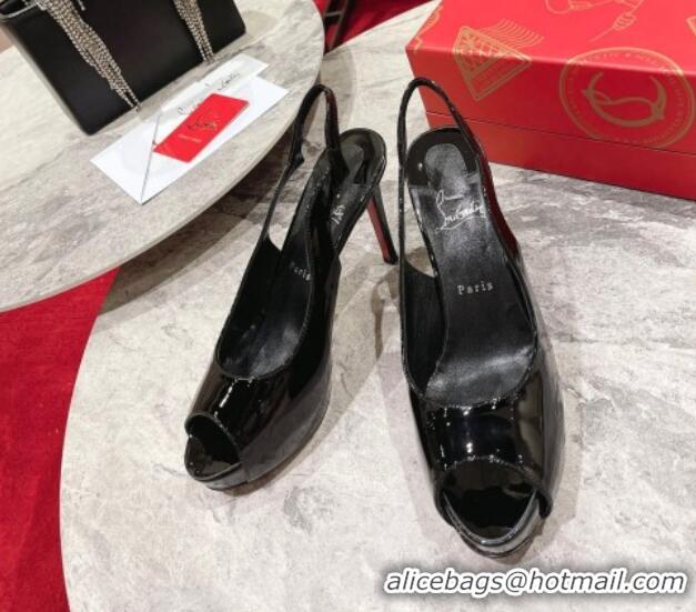 Good Quality Christian Louboutin Hot Chick Sling Alta Patent Leather High Heel Pumps 10cm Black 321003