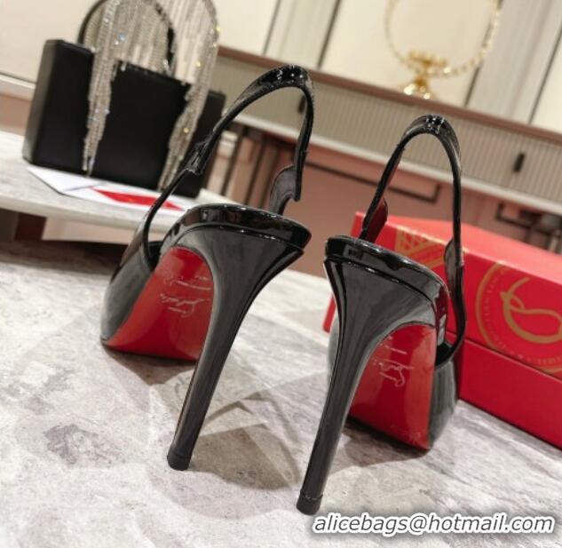 Good Quality Christian Louboutin Hot Chick Sling Alta Patent Leather High Heel Pumps 10cm Black 321003