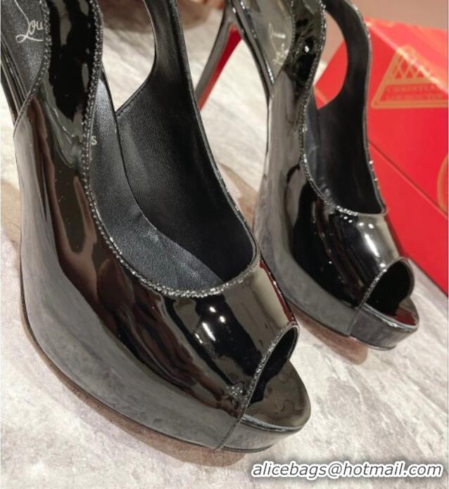 Good Quality Christian Louboutin Hot Chick Sling Alta Patent Leather High Heel Pumps 10cm Black 321003