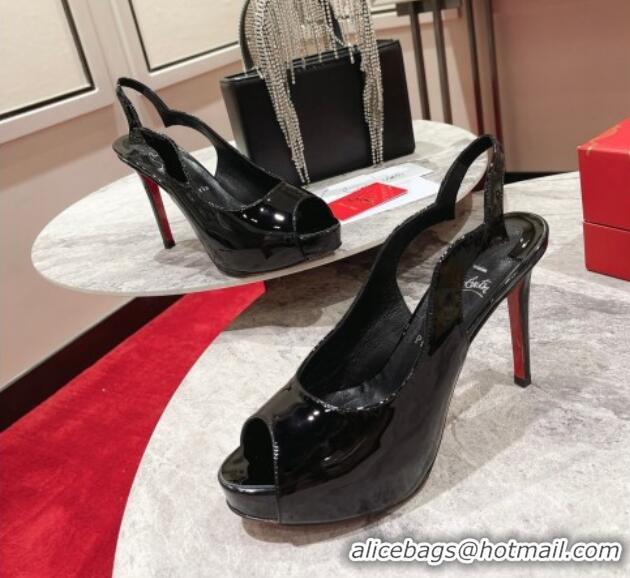 Good Quality Christian Louboutin Hot Chick Sling Alta Patent Leather High Heel Pumps 10cm Black 321003