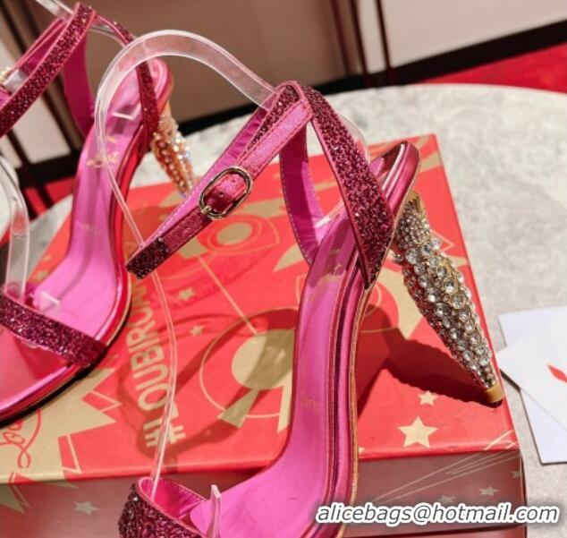 Charming Christian Louboutin Lipstrass Queen Patent Leather Pumps 10cm with Crystals Pink 321004