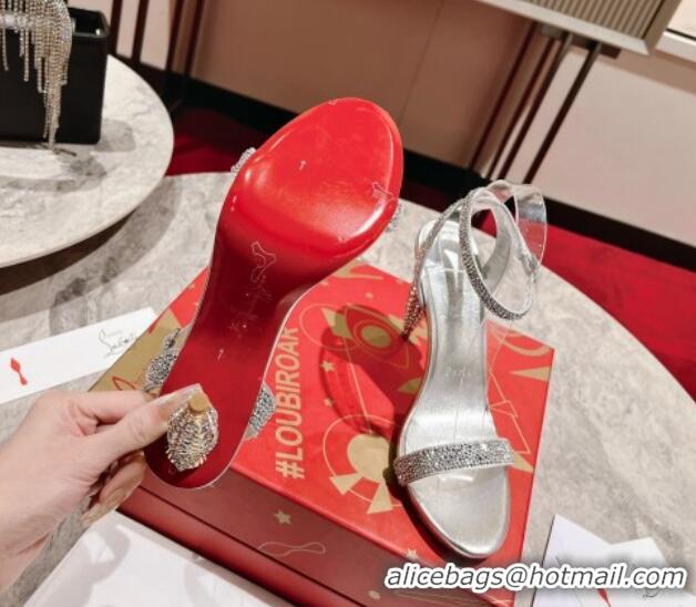 Pretty Style Christian Louboutin Lipstrass Queen Patent Leather Pumps 10cm with Crystals Silver 321005