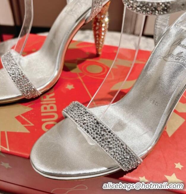 Pretty Style Christian Louboutin Lipstrass Queen Patent Leather Pumps 10cm with Crystals Silver 321005