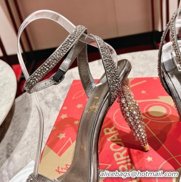 Popular Style Christian Louboutin Lipstrass Queen Patent Leather Pumps 10cm with Crystals Grey 321006