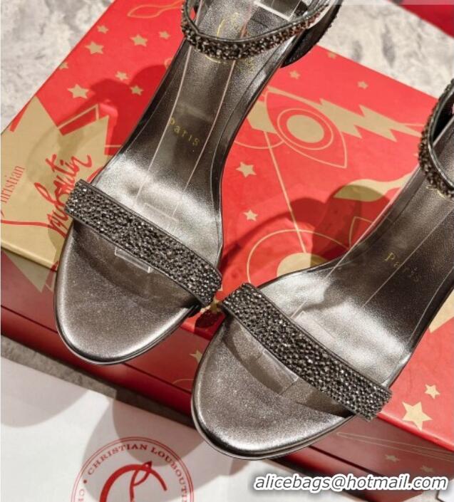 Popular Style Christian Louboutin Lipstrass Queen Patent Leather Pumps 10cm with Crystals Grey 321006