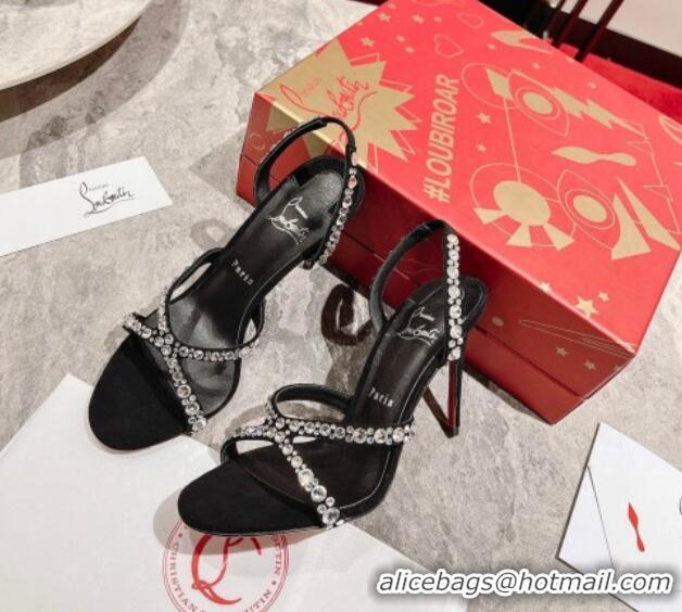 Low Price Christian Louboutin Emilie Crystals High Heel Sandals 10cm Black 321007