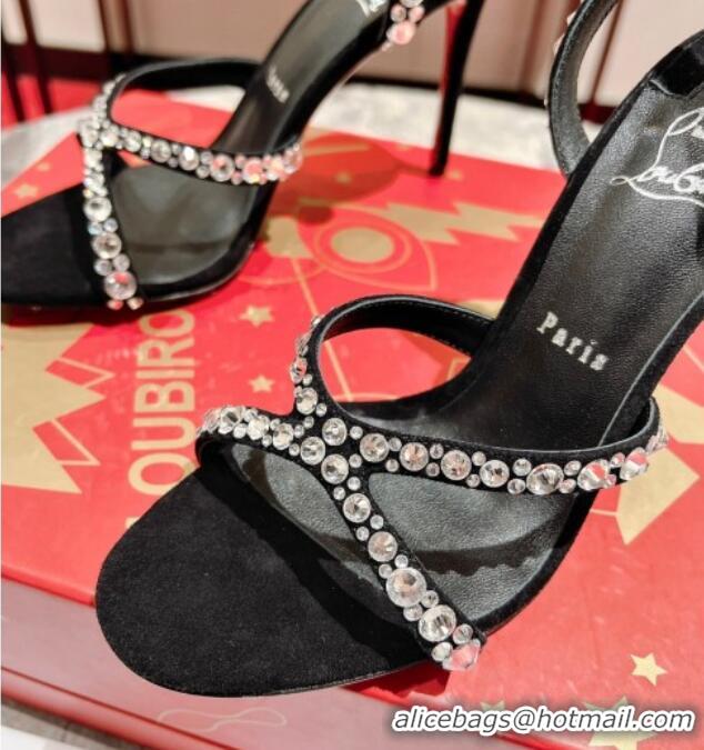 Low Price Christian Louboutin Emilie Crystals High Heel Sandals 10cm Black 321007