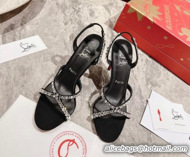 Low Price Christian Louboutin Emilie Crystals High Heel Sandals 10cm Black 321007