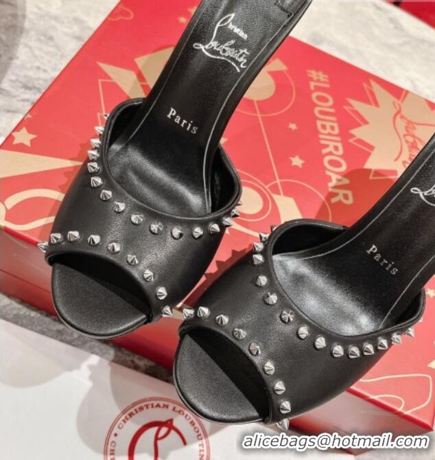 Shop Duplicate Christian Louboutin Me Dolly Spike High Heel Slide Sandals 10cm in Black Nappa Leather 321010