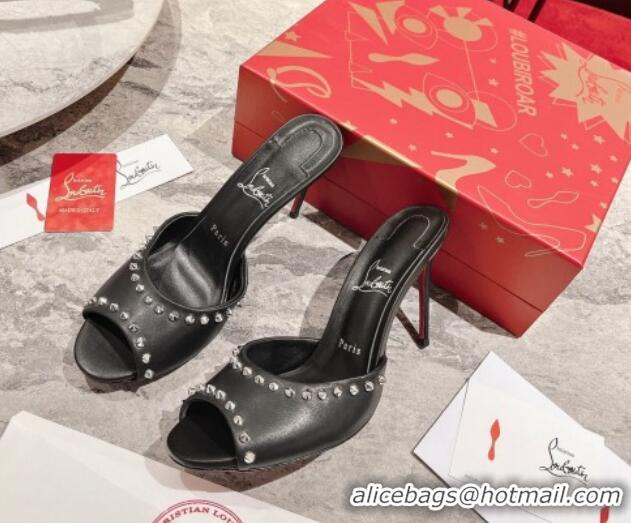 Shop Duplicate Christian Louboutin Me Dolly Spike High Heel Slide Sandals 10cm in Black Nappa Leather 321010