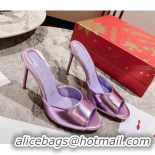 Cheap Price Christian Louboutin Me Dolly High Heel Slide Sandals 10cm in Purple Patent Leather 321011