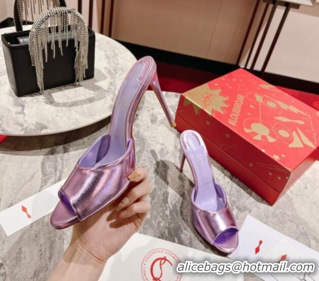 Cheap Price Christian Louboutin Me Dolly High Heel Slide Sandals 10cm in Purple Patent Leather 321011