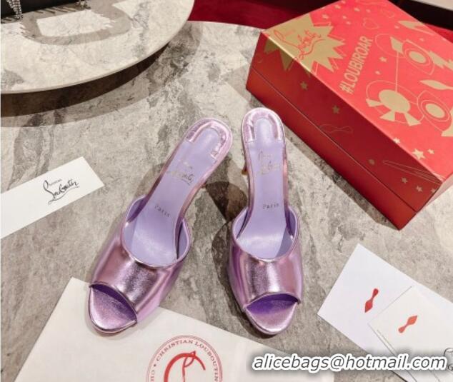 Cheap Price Christian Louboutin Me Dolly High Heel Slide Sandals 10cm in Purple Patent Leather 321011