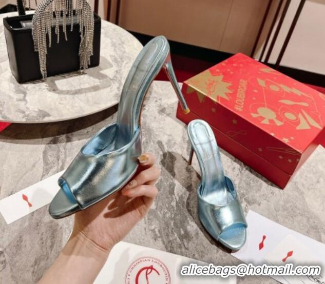 Popular Style Christian Louboutin Me Dolly High Heel Slide Sandals 10cm in Blue Patent Leather 321012