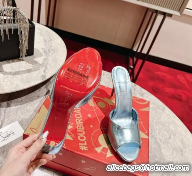 Popular Style Christian Louboutin Me Dolly High Heel Slide Sandals 10cm in Blue Patent Leather 321012