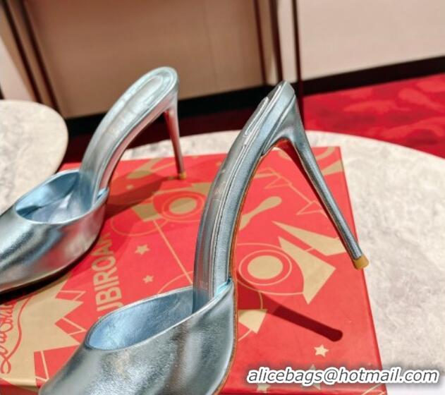 Popular Style Christian Louboutin Me Dolly High Heel Slide Sandals 10cm in Blue Patent Leather 321012