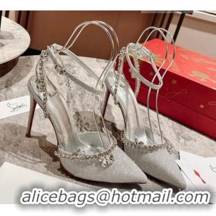 Good Looking Christian Louboutin Marykate Queen Glitter High Heel Pumps 10cm Silver 321013