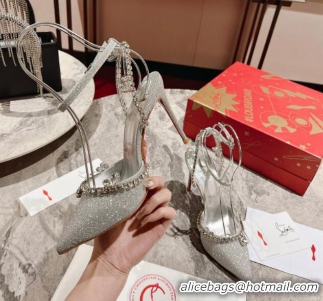 Good Looking Christian Louboutin Marykate Queen Glitter High Heel Pumps 10cm Silver 321013