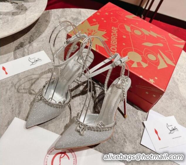 Good Looking Christian Louboutin Marykate Queen Glitter High Heel Pumps 10cm Silver 321013