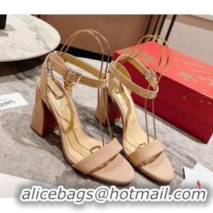 Best Product Christian Louboutin Miss Sabina Heel Sandals 8.5cm in Nude Patent Leather 321014