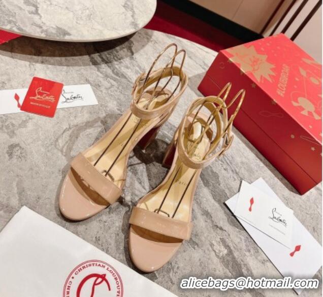 Best Product Christian Louboutin Miss Sabina Heel Sandals 8.5cm in Nude Patent Leather 321014