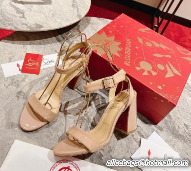 Best Product Christian Louboutin Miss Sabina Heel Sandals 8.5cm in Nude Patent Leather 321014