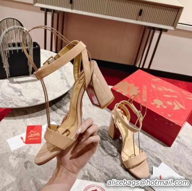 Best Product Christian Louboutin Miss Sabina Heel Sandals 8.5cm in Nude Patent Leather 321014