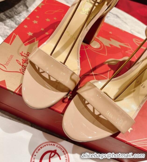 Best Product Christian Louboutin Miss Sabina Heel Sandals 8.5cm in Nude Patent Leather 321014