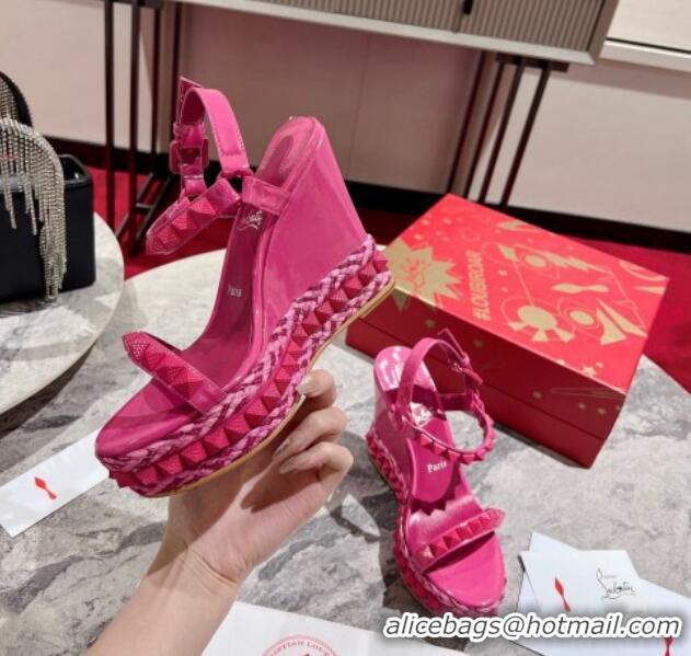 Good Product Christian Louboutin Pyraclou Espadrilles Wedge Sandals 12cm Dark Pink 420039