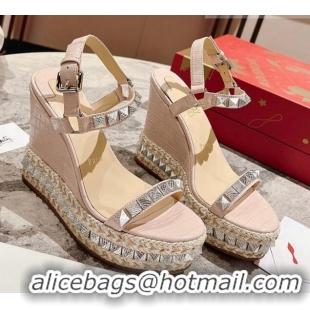 Top Design Christian Louboutin Pyraclou Espadrilles Wedge Sandals 12cm Nude 420040