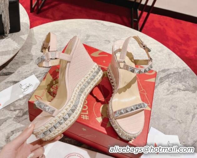 Top Design Christian Louboutin Pyraclou Espadrilles Wedge Sandals 12cm Nude 420040