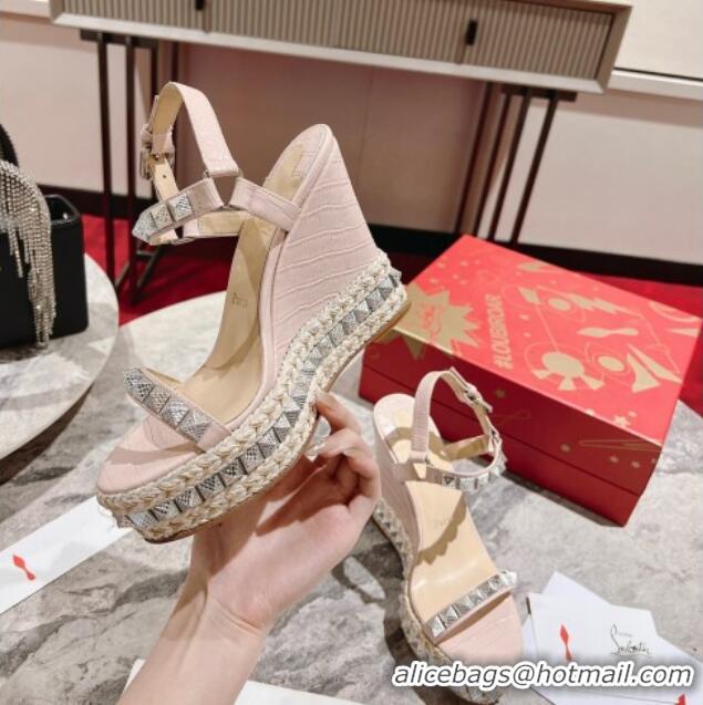 Top Design Christian Louboutin Pyraclou Espadrilles Wedge Sandals 12cm Nude 420040