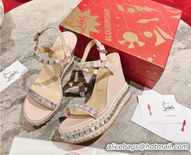 Top Design Christian Louboutin Pyraclou Espadrilles Wedge Sandals 12cm Nude 420040