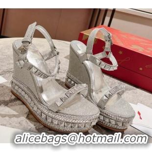 Unique Style Christian Louboutin Pyraclou Espadrilles Wedge Sandals 12cm Silver 420042