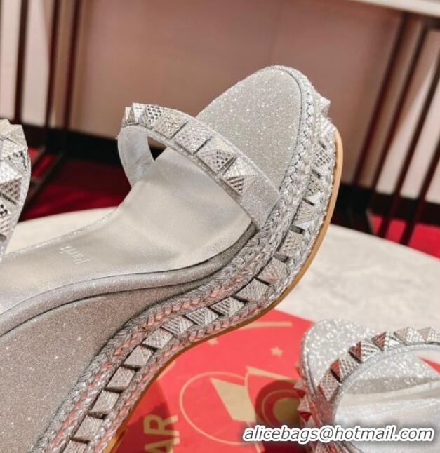 Unique Style Christian Louboutin Pyraclou Espadrilles Wedge Sandals 12cm Silver 420042