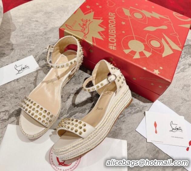 Lowest Price Christian Madmonica Espadrilles Sandals 6cm in White Leather and Spikes 420045