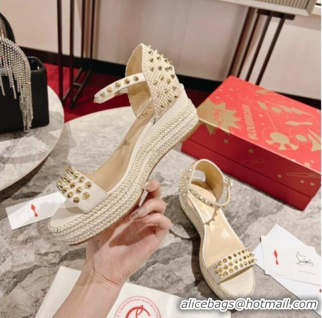 Lowest Price Christian Madmonica Espadrilles Sandals 6cm in White Leather and Spikes 420045