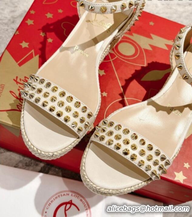 Lowest Price Christian Madmonica Espadrilles Sandals 6cm in White Leather and Spikes 420045