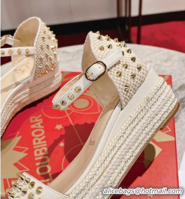 Lowest Price Christian Madmonica Espadrilles Sandals 6cm in White Leather and Spikes 420045