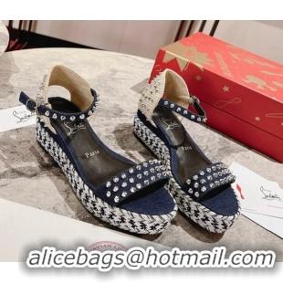 Most Popular Christian Madmonica Espadrilles Sandals 6cm in Blue Denim and Spikes 420046