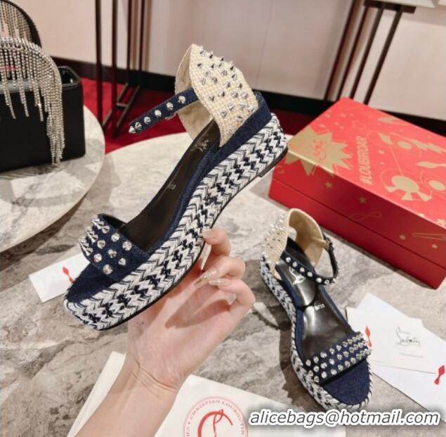 Most Popular Christian Madmonica Espadrilles Sandals 6cm in Blue Denim and Spikes 420046