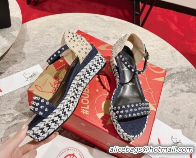 Most Popular Christian Madmonica Espadrilles Sandals 6cm in Blue Denim and Spikes 420046