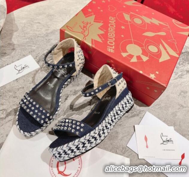 Most Popular Christian Madmonica Espadrilles Sandals 6cm in Blue Denim and Spikes 420046