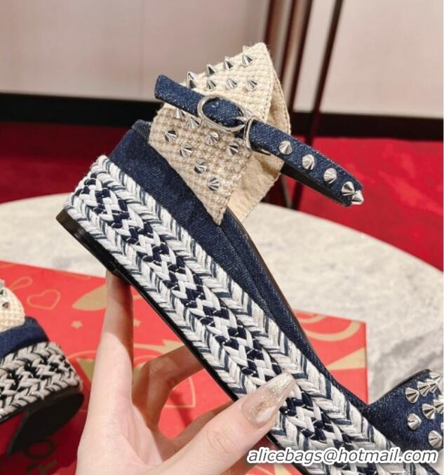 Most Popular Christian Madmonica Espadrilles Sandals 6cm in Blue Denim and Spikes 420046