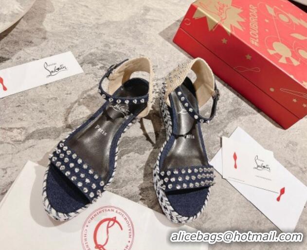 Most Popular Christian Madmonica Espadrilles Sandals 6cm in Blue Denim and Spikes 420046