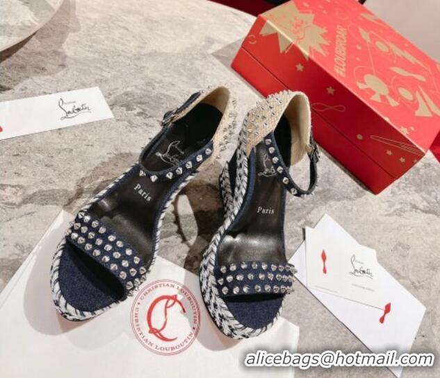 Most Popular Christian Madmonica Espadrilles Sandals 6cm in Blue Denim and Spikes 420046