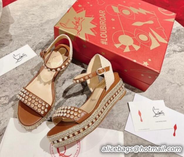 Lower Price Christian Madmonica Espadrilles Sandals 6cm in Brown Leather and Spikes 420047