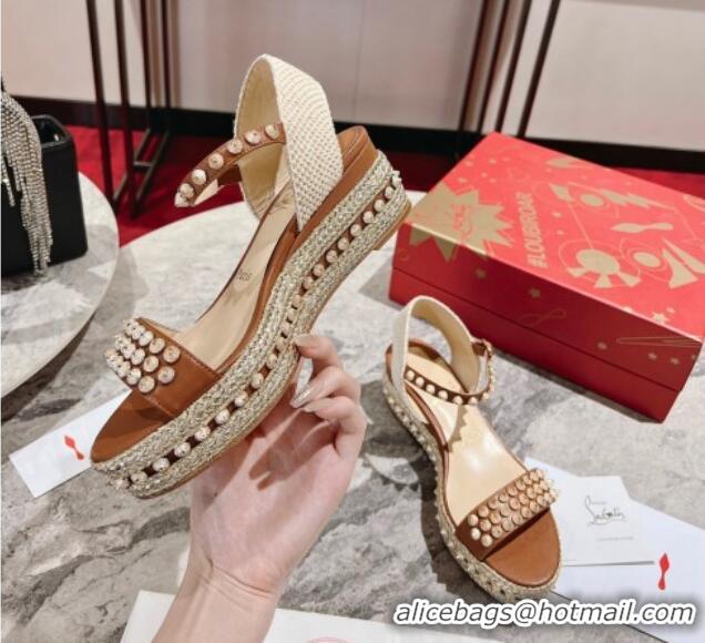 Lower Price Christian Madmonica Espadrilles Sandals 6cm in Brown Leather and Spikes 420047