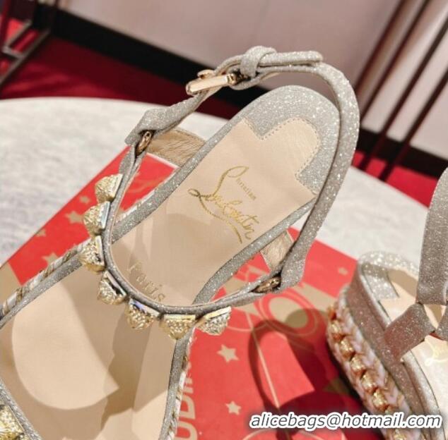 Low Price Christian Madmonica Espadrilles Sandals 6cm in Silver Glitter and Spikes 420048